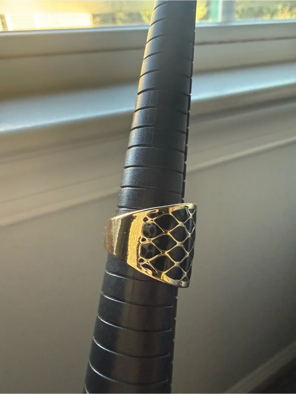 NEW! 18k Gold Plated & Black Enamel Wide Dome Ring - size 6.5